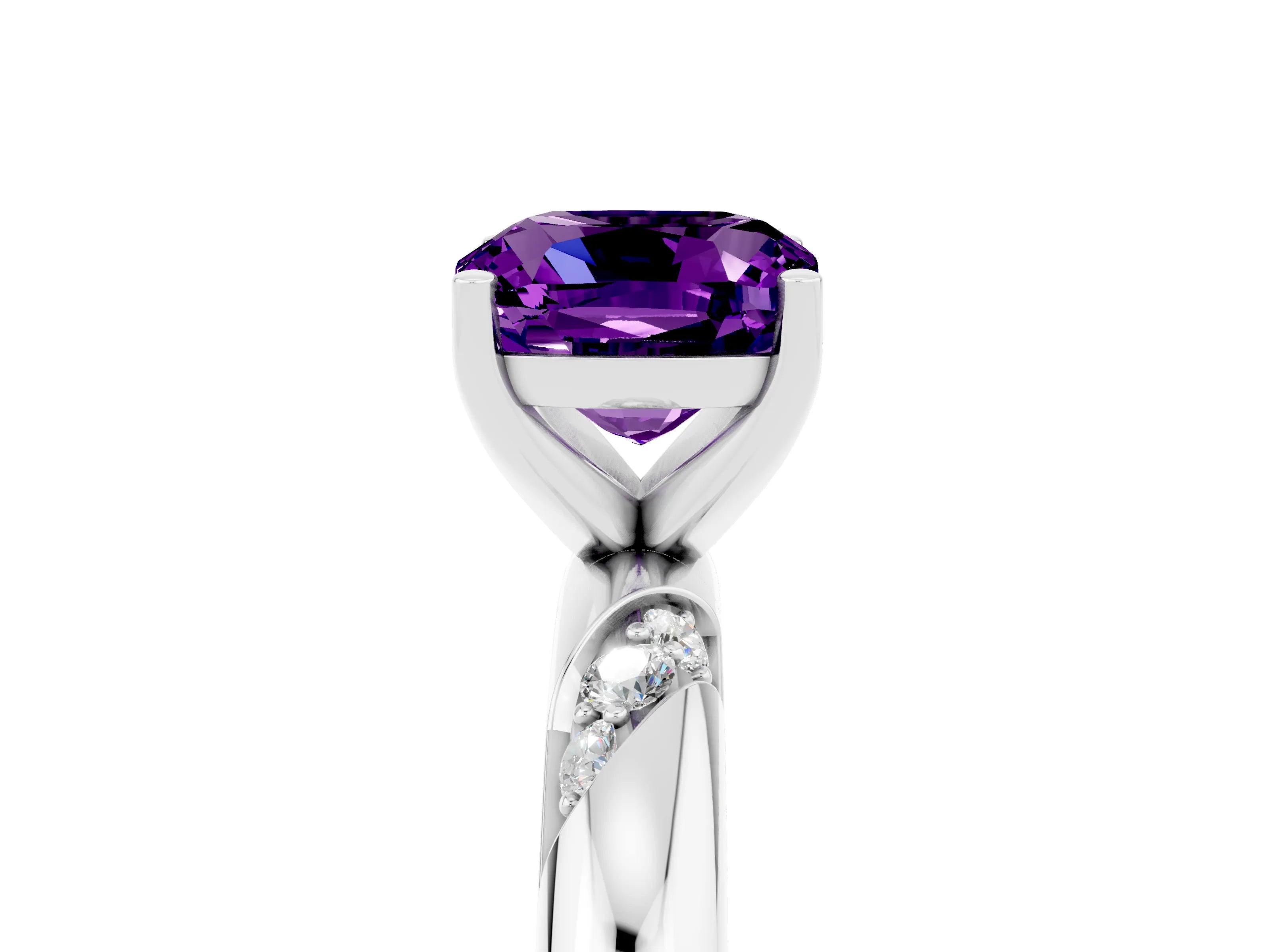 White gold Cushion Cut Solitaire Diamond Engagement Ring with Twisted Pave Band and Four-Prong Setting_5