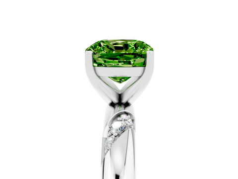 White gold Cushion Cut Solitaire Diamond Engagement Ring with Twisted Pave Band and Four-Prong Setting_5