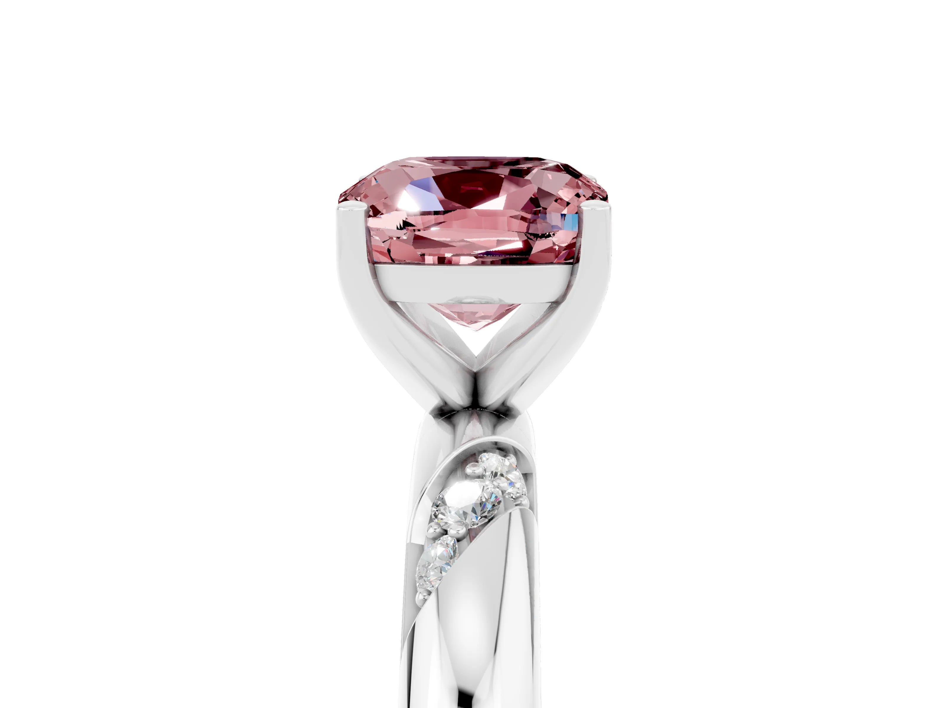 White gold Cushion Cut Solitaire Diamond Engagement Ring with Twisted Pave Band and Four-Prong Setting_5