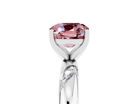 White gold Cushion Cut Solitaire Diamond Engagement Ring with Twisted Pave Band and Four-Prong Setting_5