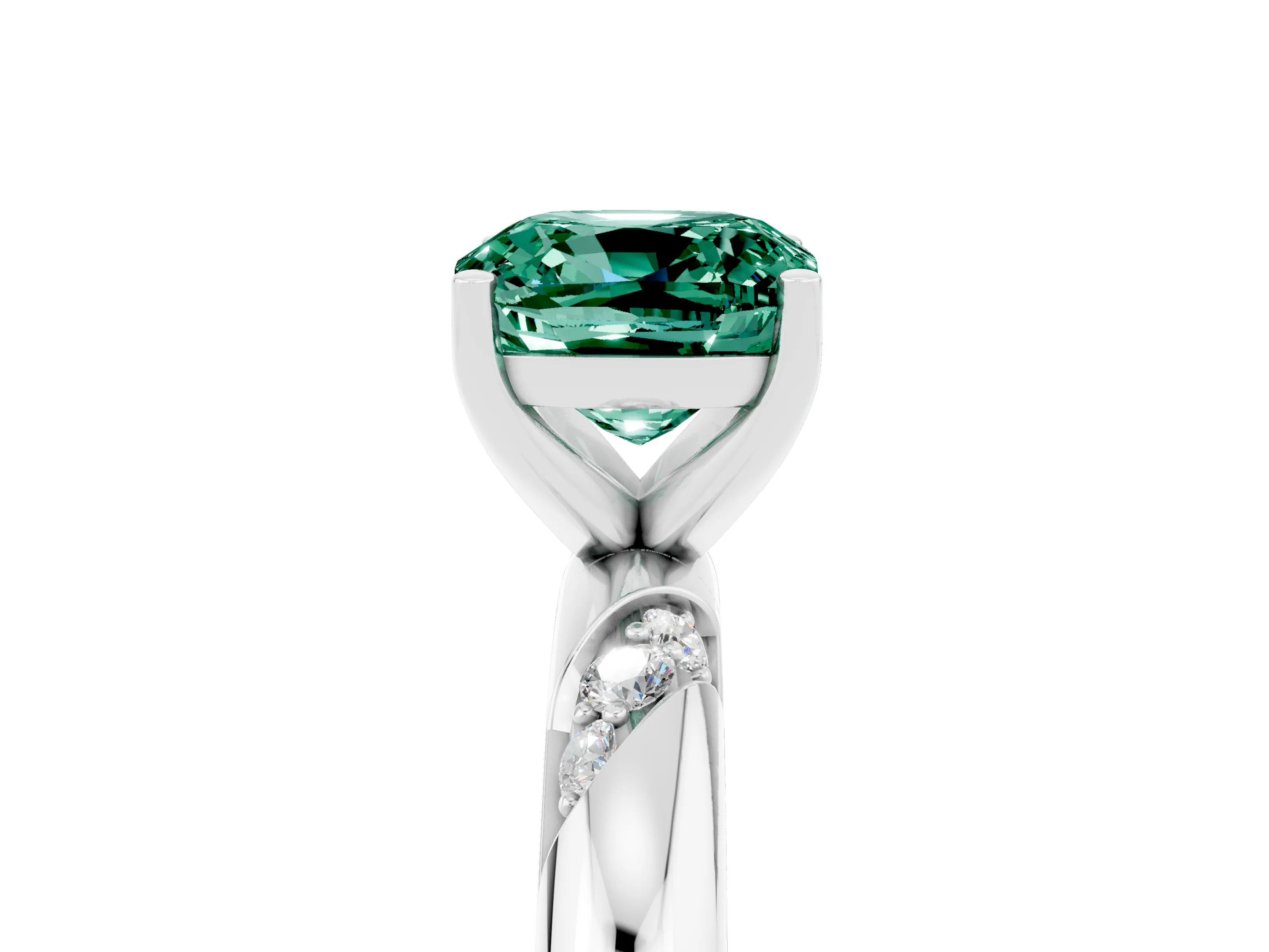 White gold Cushion Cut Solitaire Diamond Engagement Ring with Twisted Pave Band and Four-Prong Setting_5