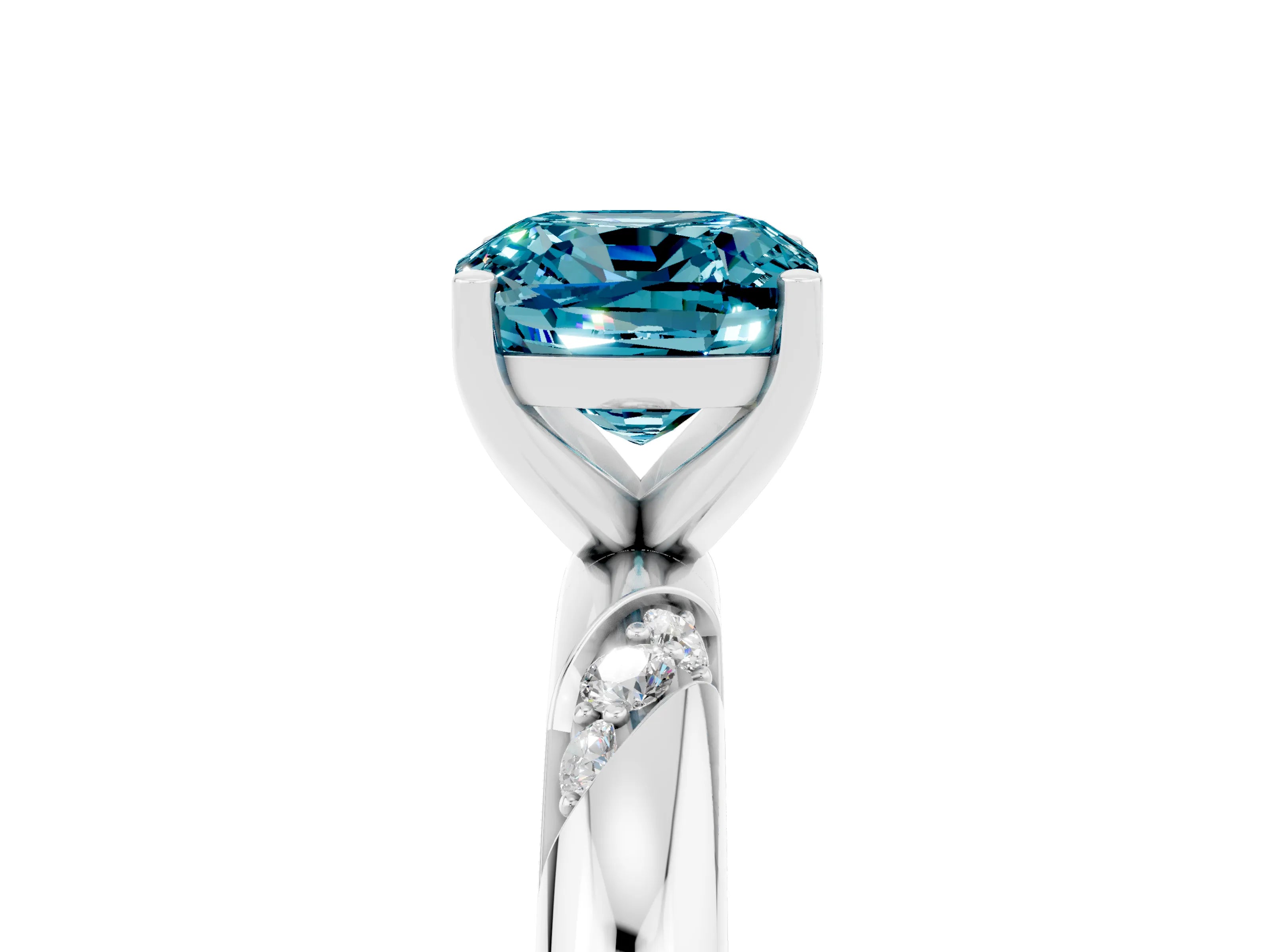 White gold Cushion Cut Solitaire Diamond Engagement Ring with Twisted Pave Band and Four-Prong Setting_5