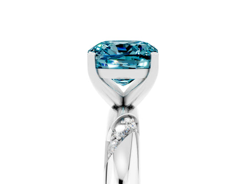 White gold Cushion Cut Solitaire Diamond Engagement Ring with Twisted Pave Band and Four-Prong Setting_5