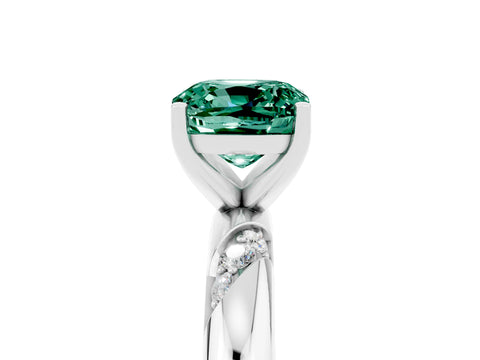 White gold Cushion Cut Solitaire Diamond Engagement Ring with Twisted Pave Band and Four-Prong Setting_5