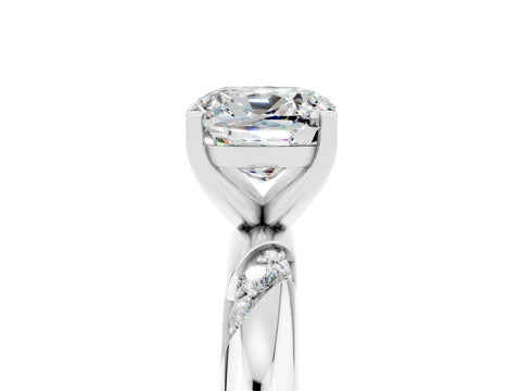 White gold Cushion Cut Solitaire Diamond Engagement Ring with Twisted Pave Band and Four-Prong Setting_5