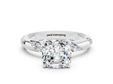 White gold Cushion Cut Solitaire Diamond Engagement Ring with Twisted Pave Band and Four-Prong Setting