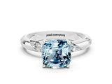 White gold Cushion Cut Solitaire Diamond Engagement Ring with Twisted Pave Band and Four-Prong Setting