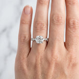 White gold Cushion Cut Solitaire Diamond Ring with Pave Band and Four-Prong Setting_340