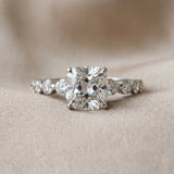 White gold Cushion Cut Solitaire Diamond Ring with Pave Band and Four-Prong Setting_354