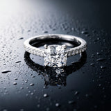 White gold Cushion Cut Solitaire Diamond Ring with Pave Band and Four-Prong Setting_7