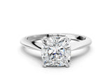White gold Cushion Cut Solitaire Diamond Ring with Six-Prong Setting and Classic Band_1667
