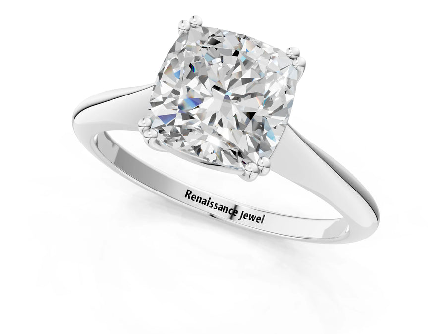 White gold Marquise Solitaire Diamond Ring with Six-Prong Setting and Classic Band