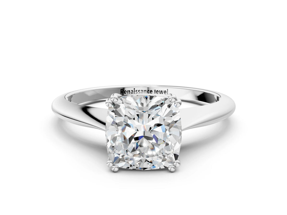White gold Cushion Cut Solitaire Diamond Ring with Six-Prong Setting and Classic Band_22