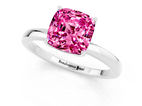 White gold Cushion Cut Solitaire Diamond Ring with Thin Band and Four-Prong Setting_1