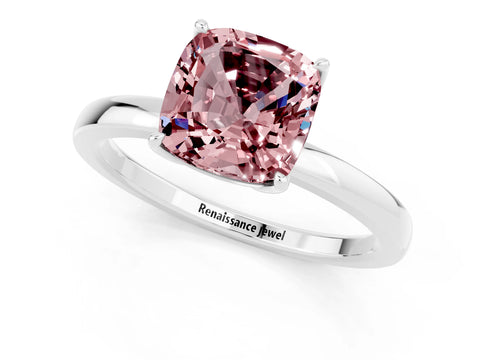 White gold Cushion Cut Solitaire Diamond Ring with Thin Band and Four-Prong Setting_1