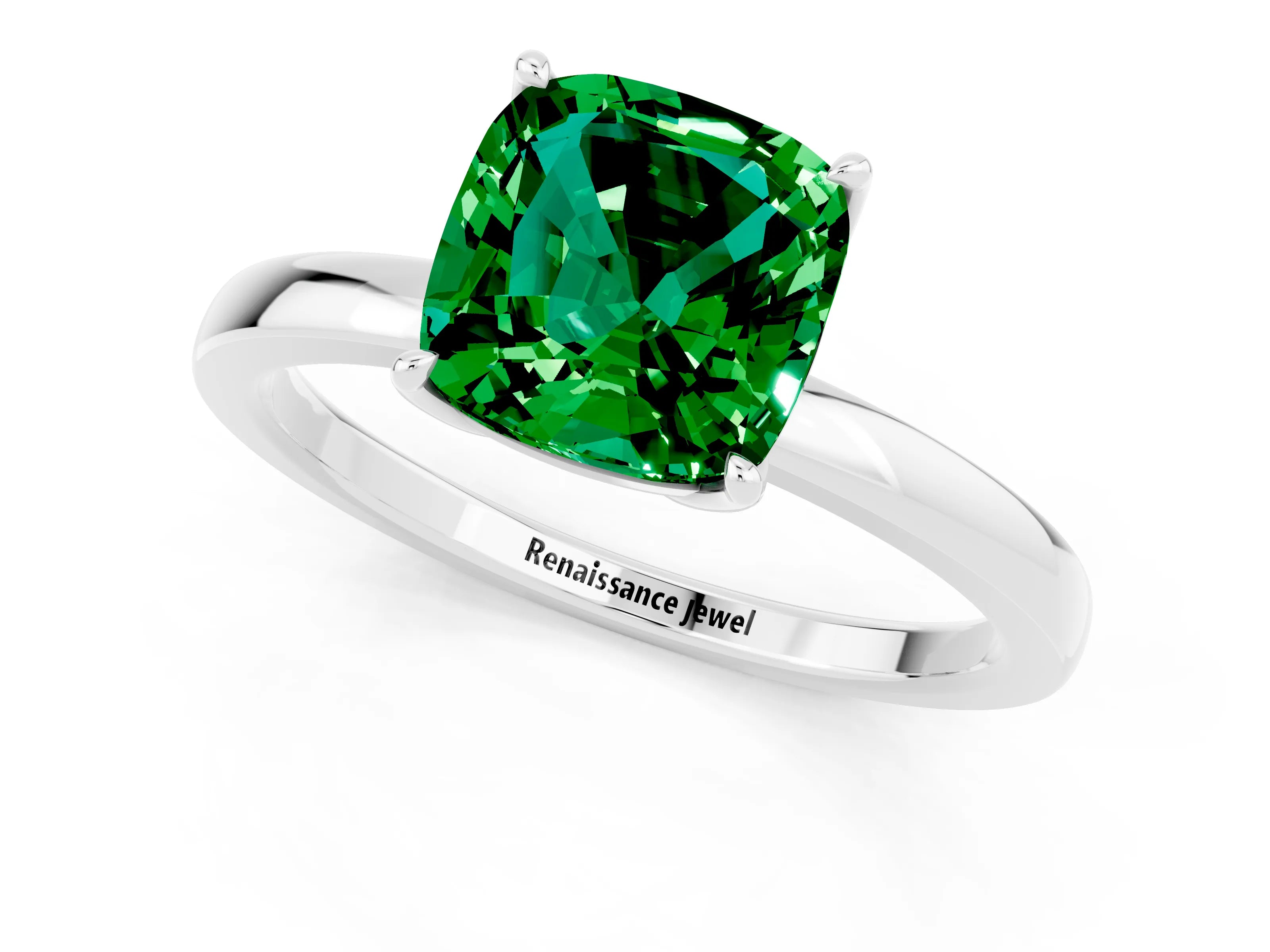 White gold Cushion Cut Solitaire Diamond Ring with Thin Band and Four-Prong Setting_1