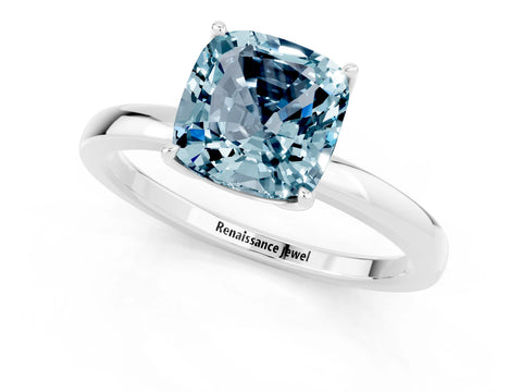 White gold Cushion Cut Solitaire Diamond Ring with Thin Band and Four-Prong Setting_1