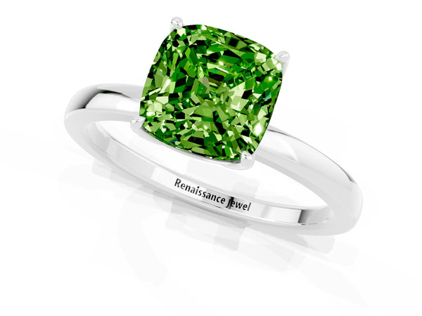 Platinum Cushion Cut Solitaire Diamond Ring with Thin Band and Four-Prong Setting