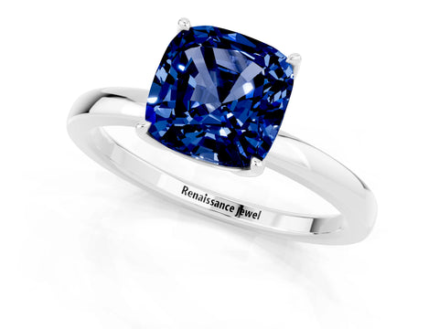 White gold Cushion Cut Solitaire Diamond Ring with Thin Band and Four-Prong Setting_1