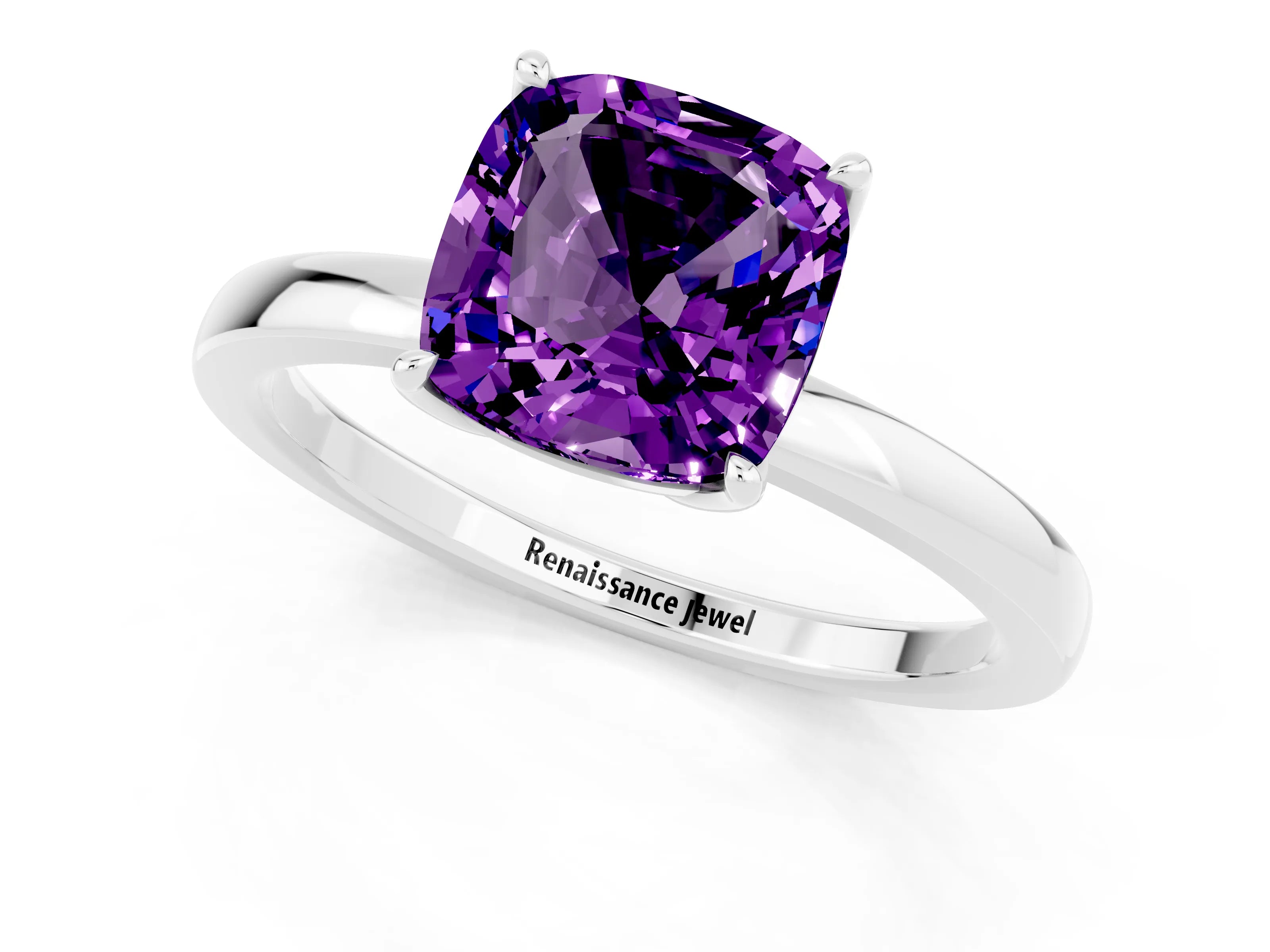 White gold Cushion Cut Solitaire Diamond Ring with Thin Band and Four-Prong Setting_1