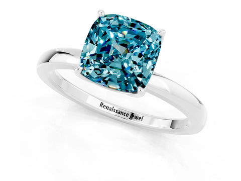 White gold Cushion Cut Solitaire Diamond Ring with Thin Band and Four-Prong Setting_1