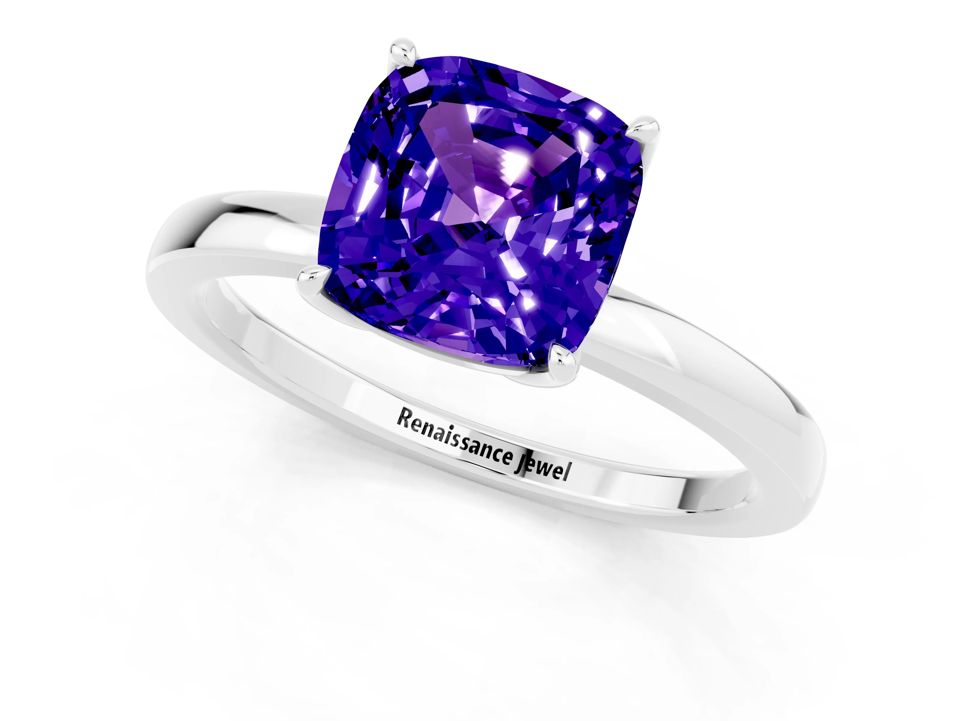 White gold Cushion Cut Solitaire Diamond Ring with Thin Band and Four-Prong Setting_1