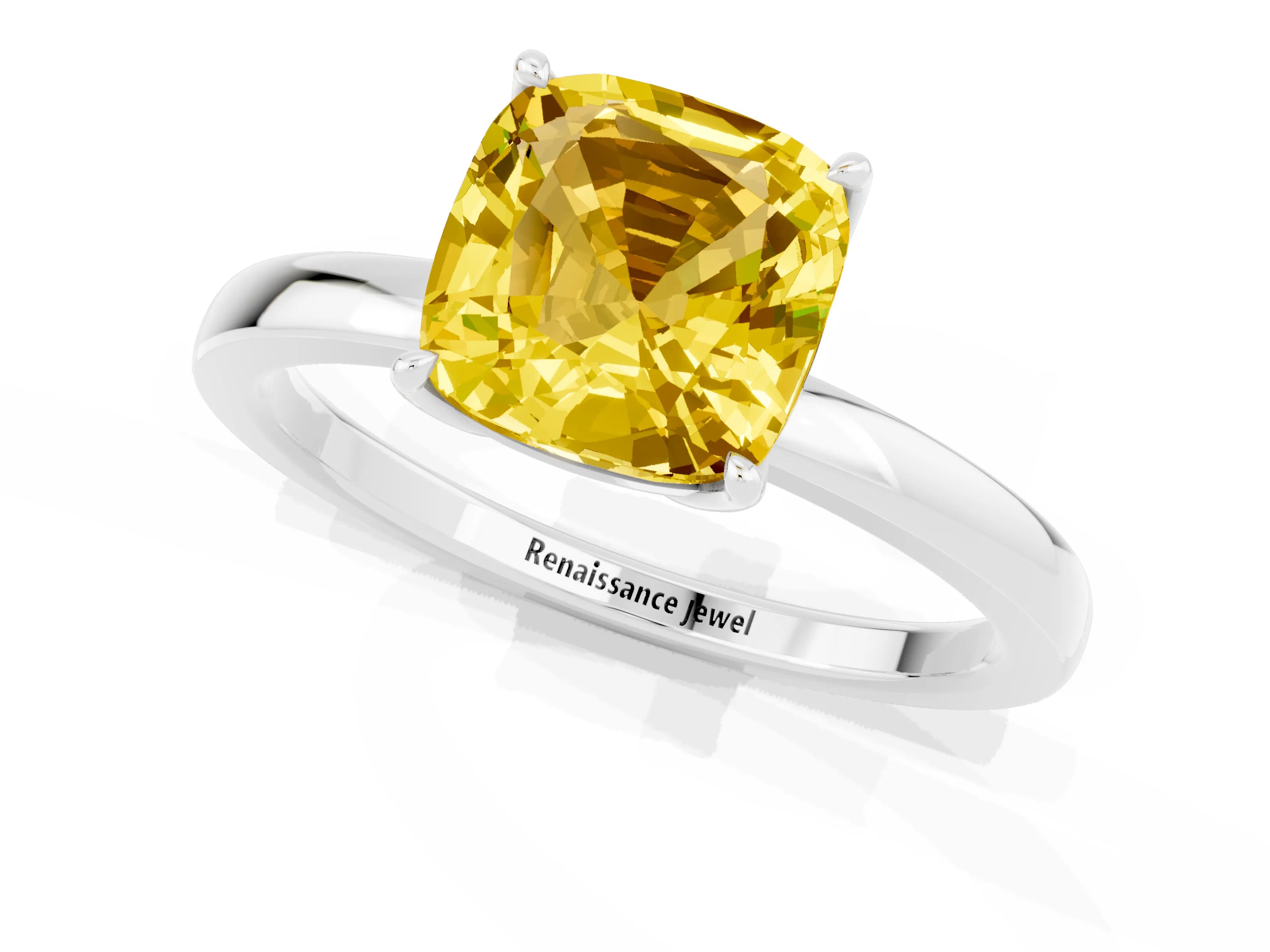 White gold Cushion Cut Solitaire Diamond Ring with Thin Band and Four-Prong Setting_1