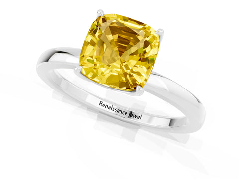 White gold Cushion Cut Solitaire Diamond Ring with Thin Band and Four-Prong Setting_1