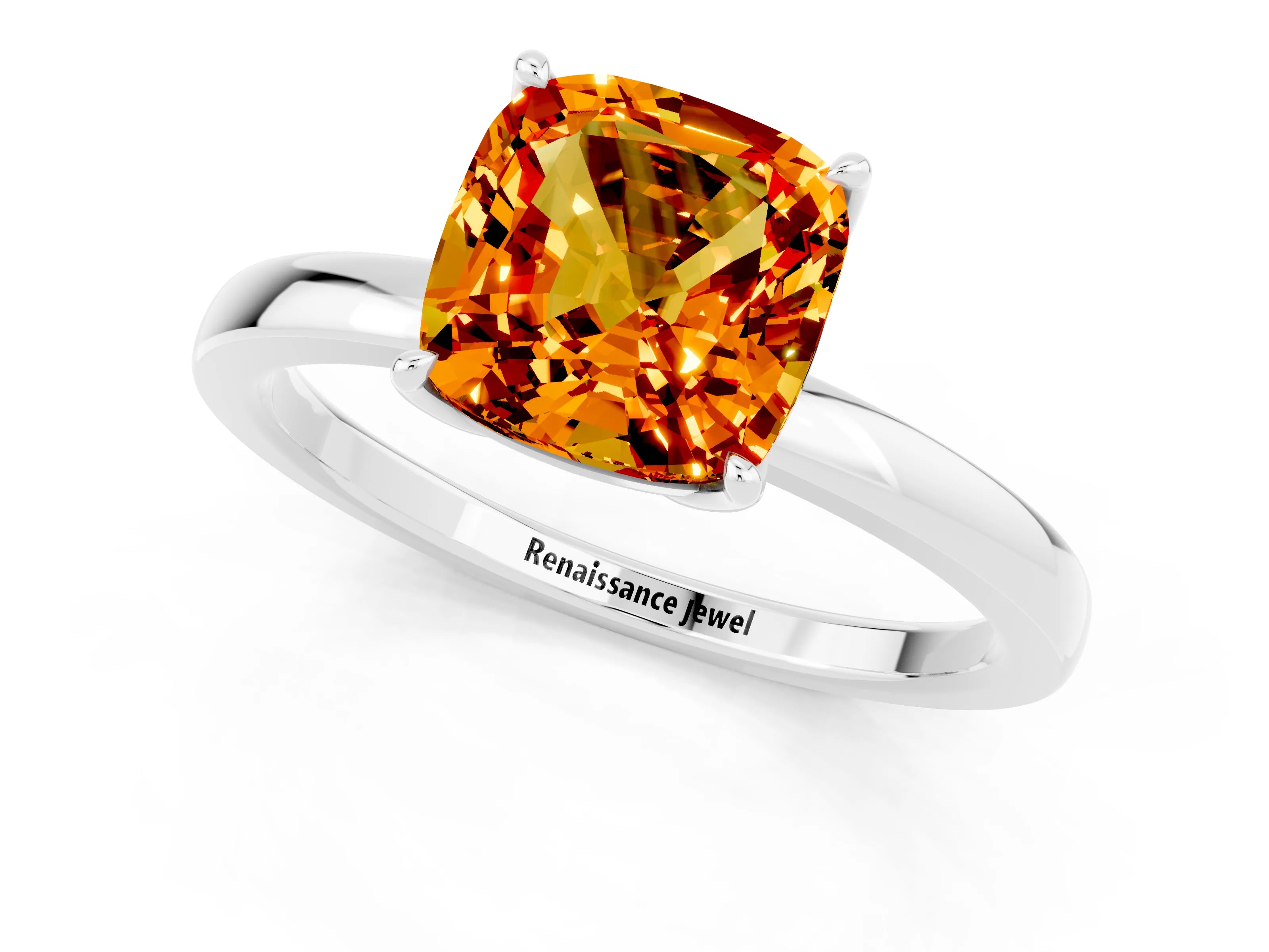 White gold Cushion Cut Solitaire Diamond Ring with Thin Band and Four-Prong Setting_1