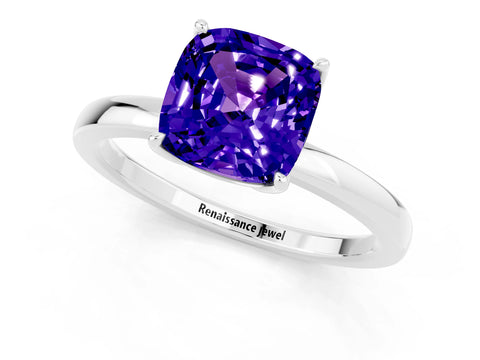 White gold Cushion Cut Solitaire Diamond Ring with Thin Band and Four-Prong Setting_1