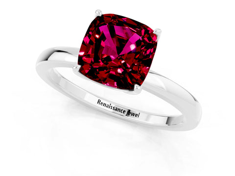 White gold Cushion Cut Solitaire Diamond Ring with Thin Band and Four-Prong Setting_1