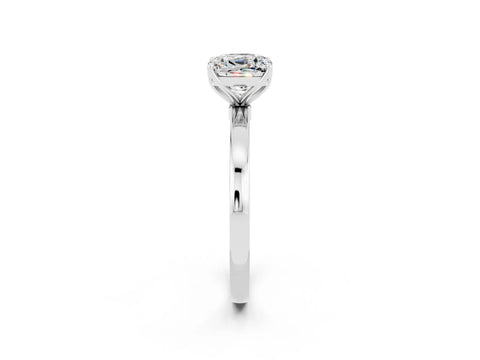 White gold Cushion Cut Solitaire Diamond Ring with Thin Band and Four-Prong Setting_2
