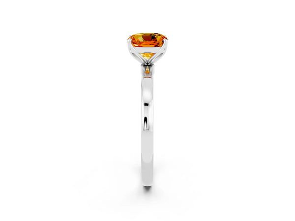Silver Cushion Cut Citrine Solitaire Ring with Thin Band and Prong Setting