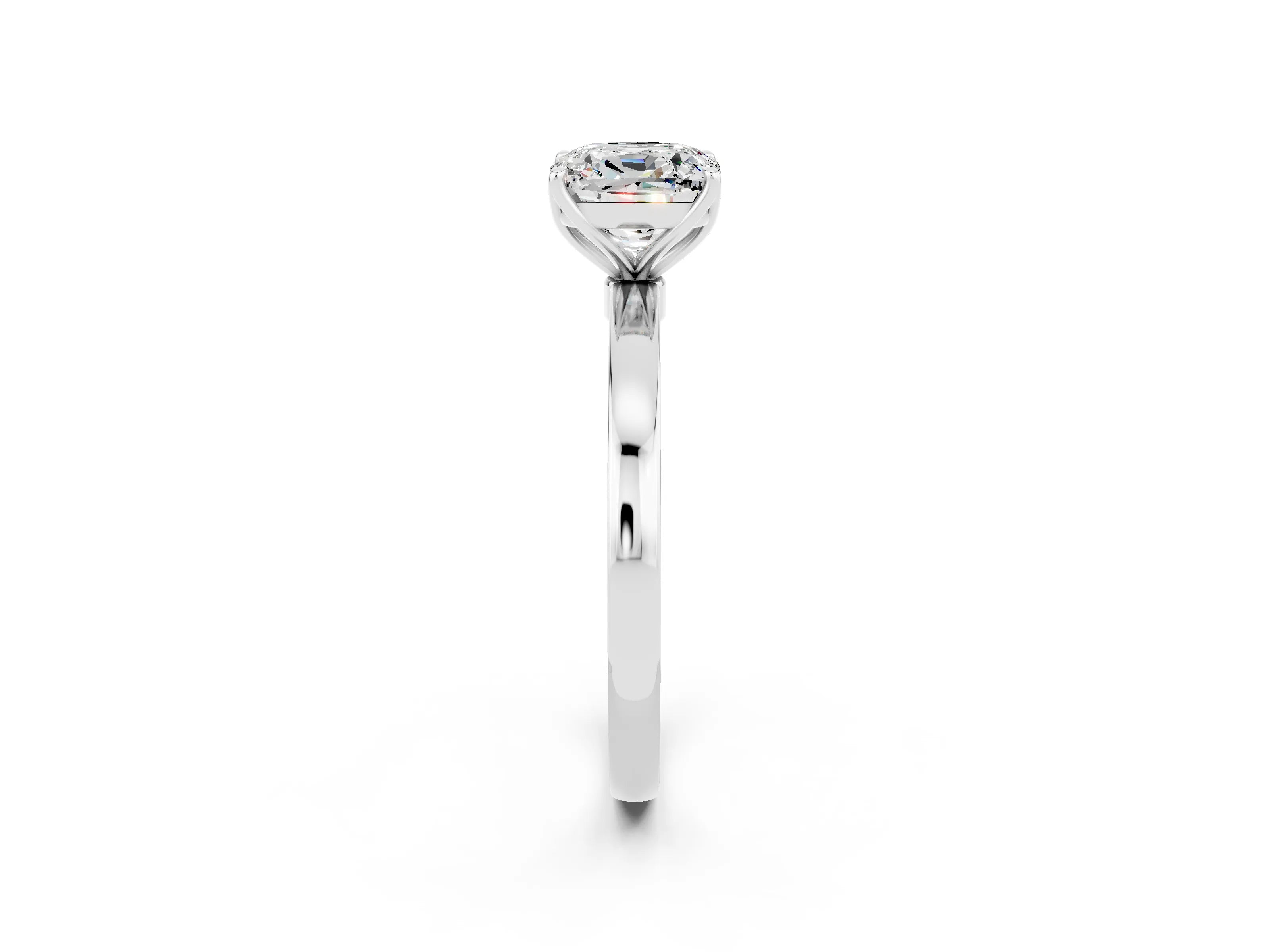 White gold Cushion Cut Solitaire Diamond Ring with Thin Band and Four-Prong Setting_2