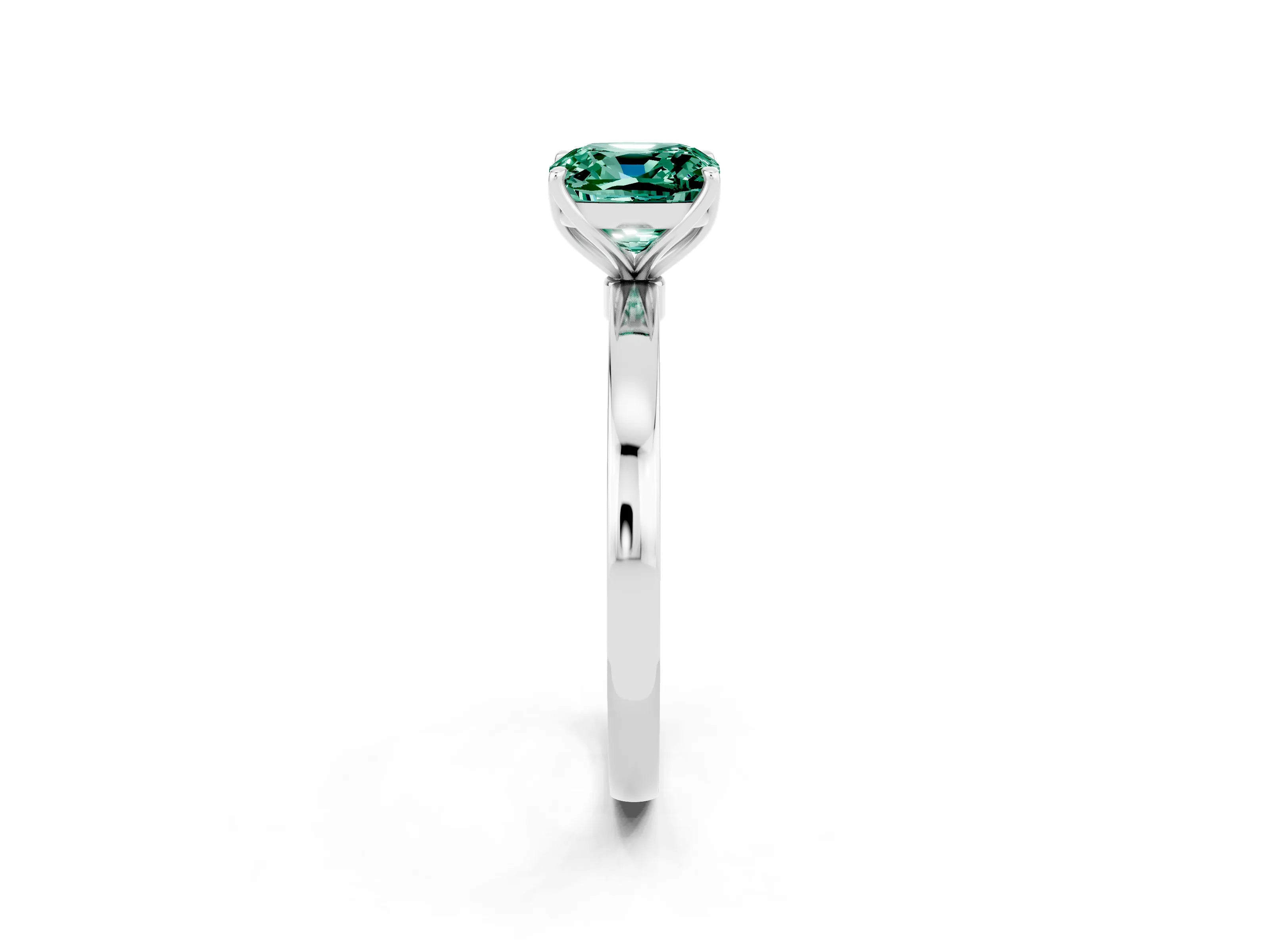 White gold Cushion Cut Solitaire Diamond Ring with Thin Band and Four-Prong Setting_2