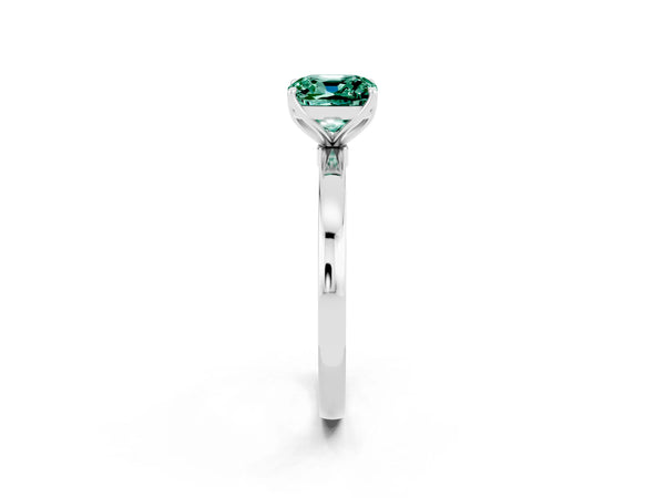 Silver Cushion Cut Green Sapphire Solitaire Ring with Thin Band and Prong Setting