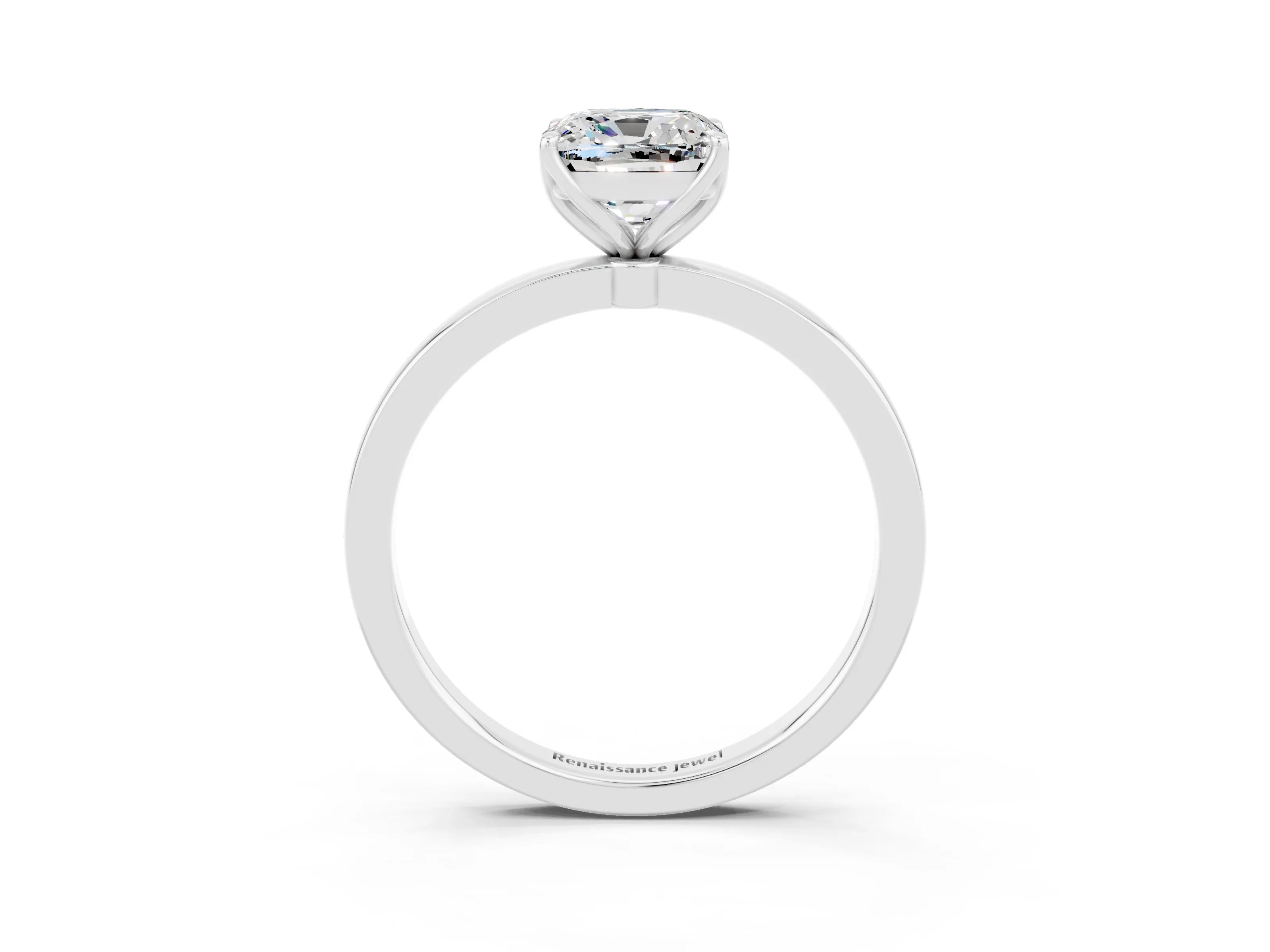 White gold Cushion Cut Solitaire Diamond Ring with Thin Band and Four-Prong Setting_3