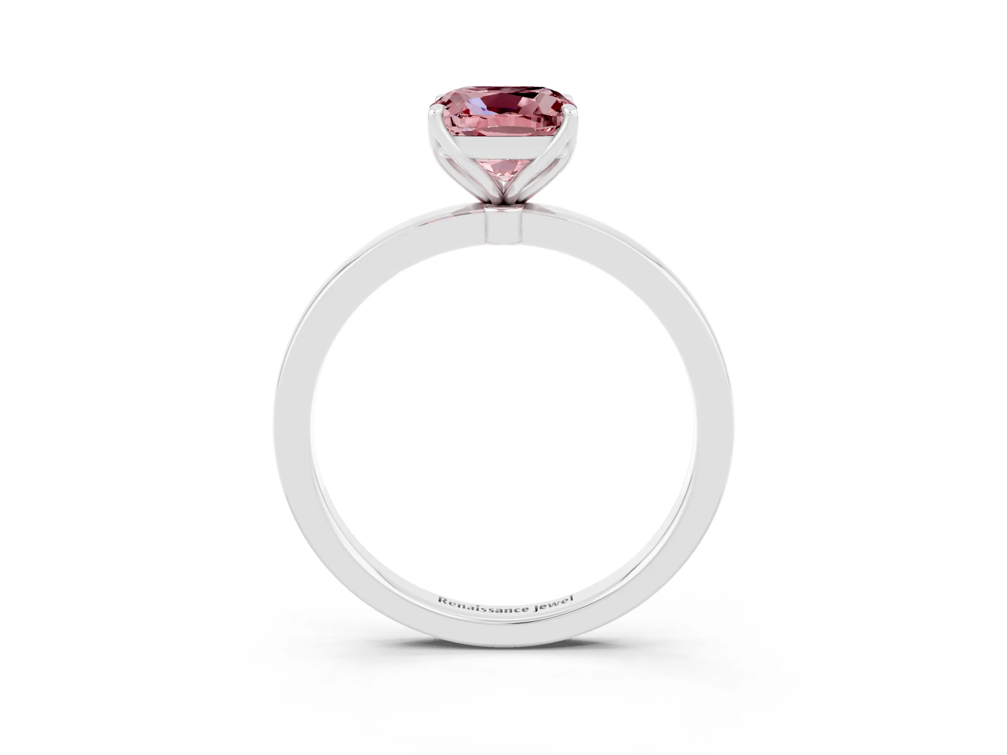 White gold Cushion Cut Solitaire Diamond Ring with Thin Band and Four-Prong Setting_3