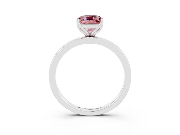 Silver Cushion Cut Solitaire Diamond Ring with Thin Band and Four-Prong Setting