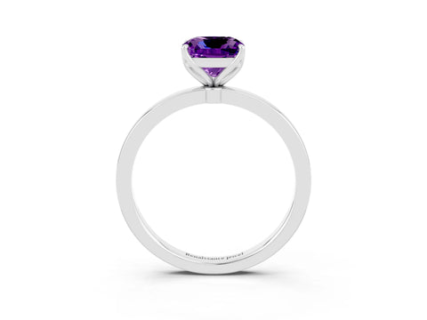 White gold Cushion Cut Solitaire Diamond Ring with Thin Band and Four-Prong Setting_3