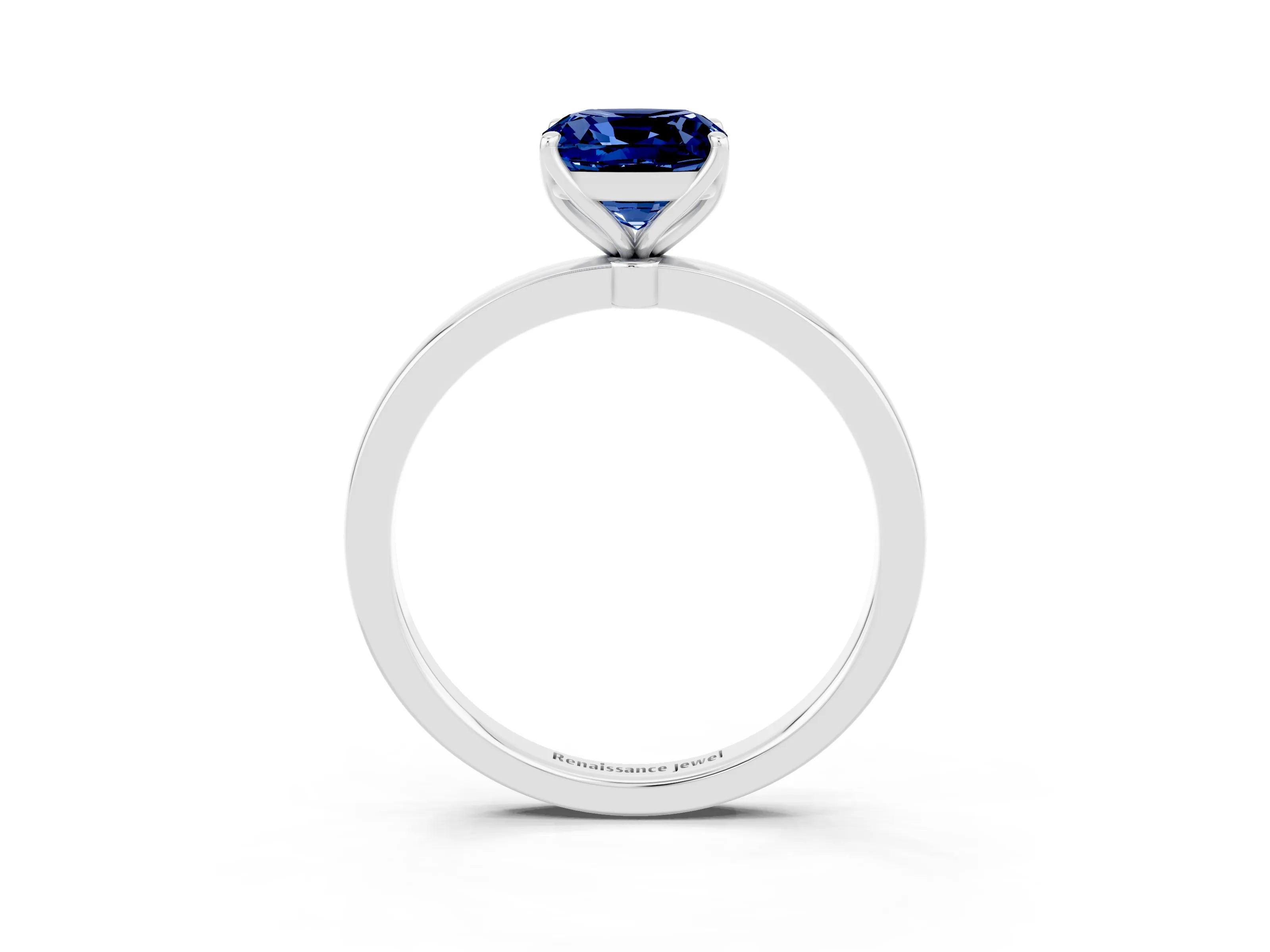 White gold Cushion Cut Solitaire Diamond Ring with Thin Band and Four-Prong Setting_3
