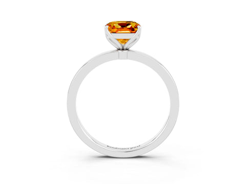 White gold Cushion Cut Solitaire Diamond Ring with Thin Band and Four-Prong Setting_3