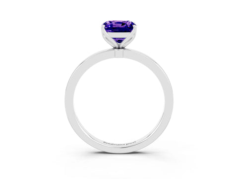 White gold Cushion Cut Solitaire Diamond Ring with Thin Band and Four-Prong Setting_3