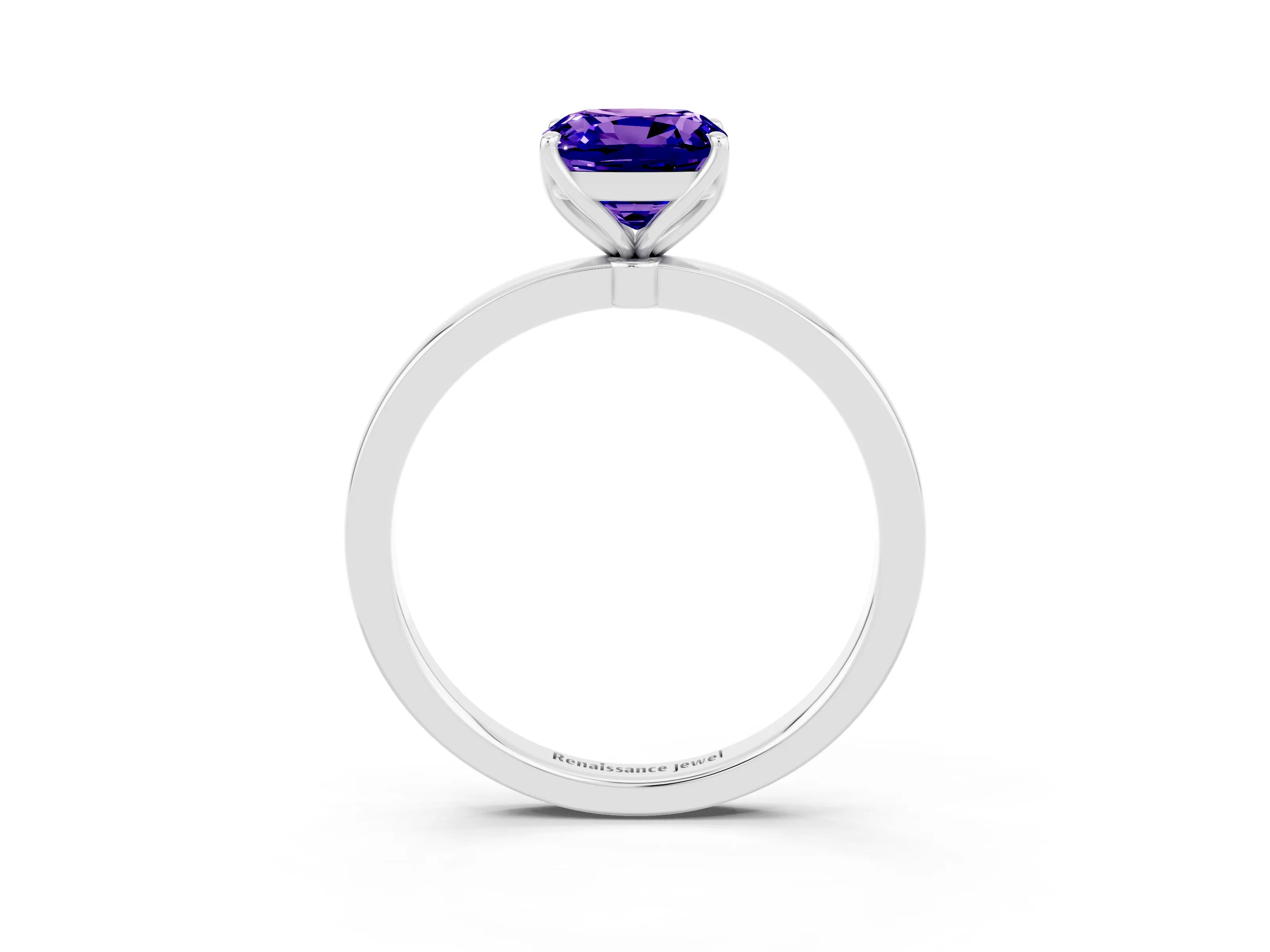 White gold Cushion Cut Solitaire Diamond Ring with Thin Band and Four-Prong Setting_3