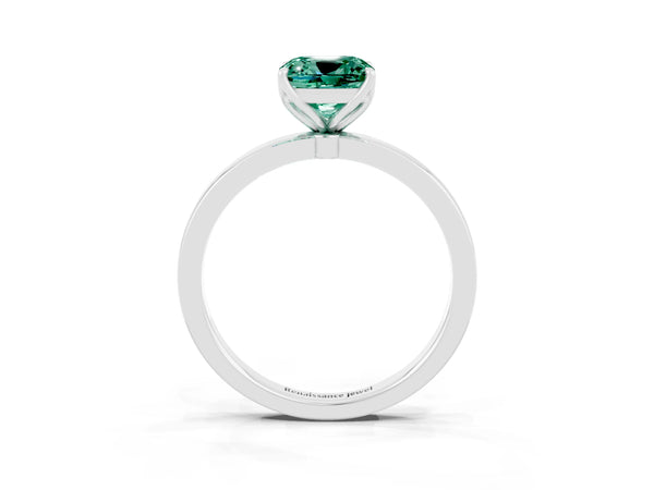Silver Cushion Cut Green Sapphire Solitaire Ring with Thin Band and Prong Setting