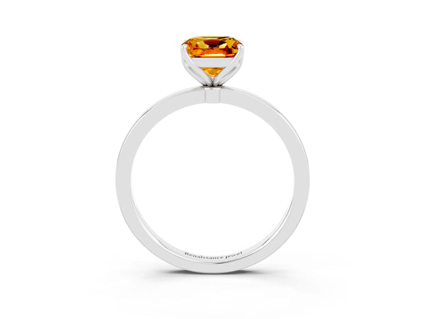 Silver Cushion Cut Citrine Solitaire Ring with Thin Band and Prong Setting
