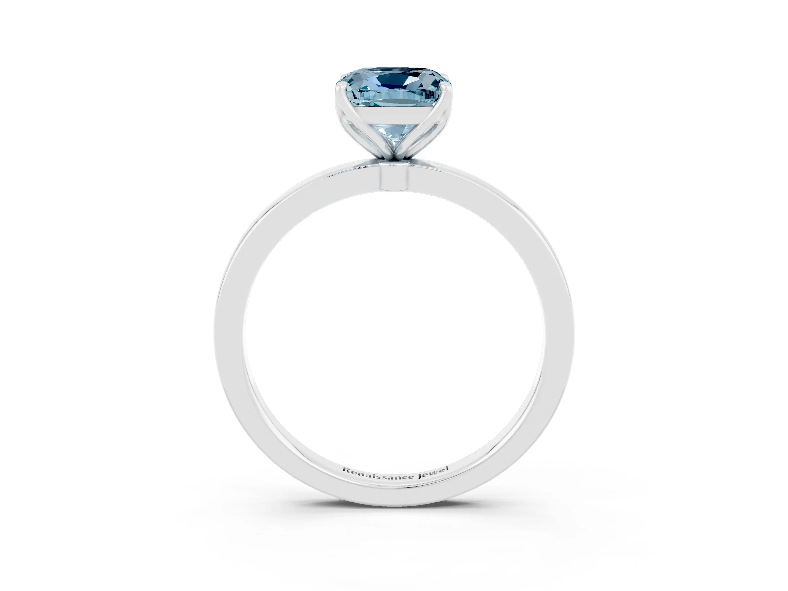 White gold Cushion Cut Solitaire Diamond Ring with Thin Band and Four-Prong Setting_3