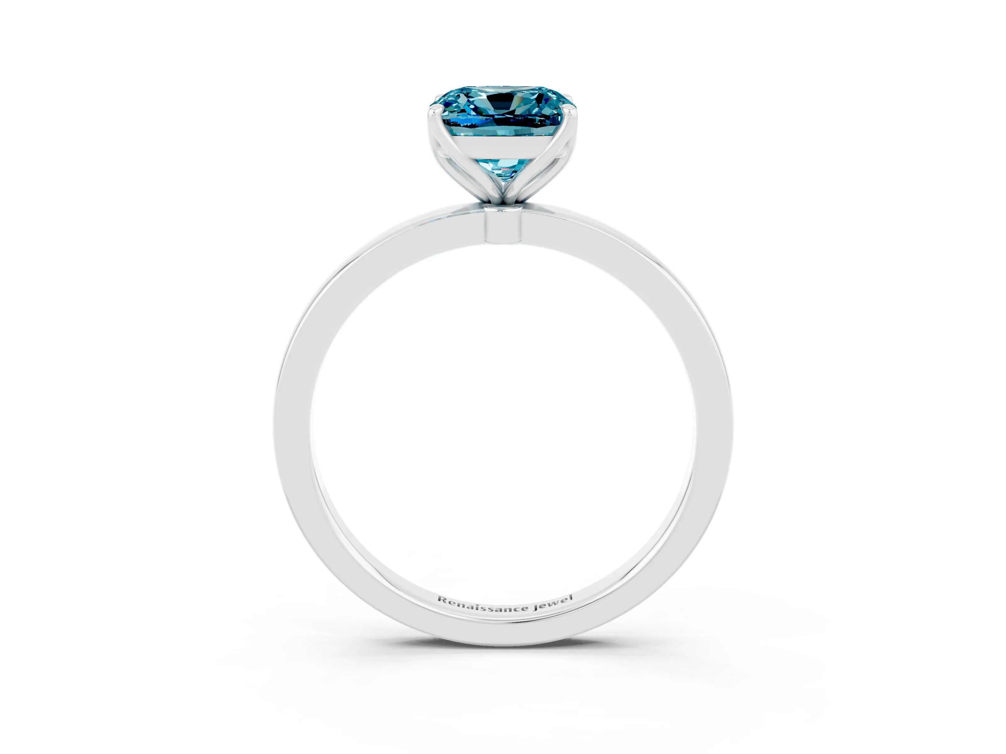 White gold Cushion Cut Solitaire Diamond Ring with Thin Band and Four-Prong Setting_3