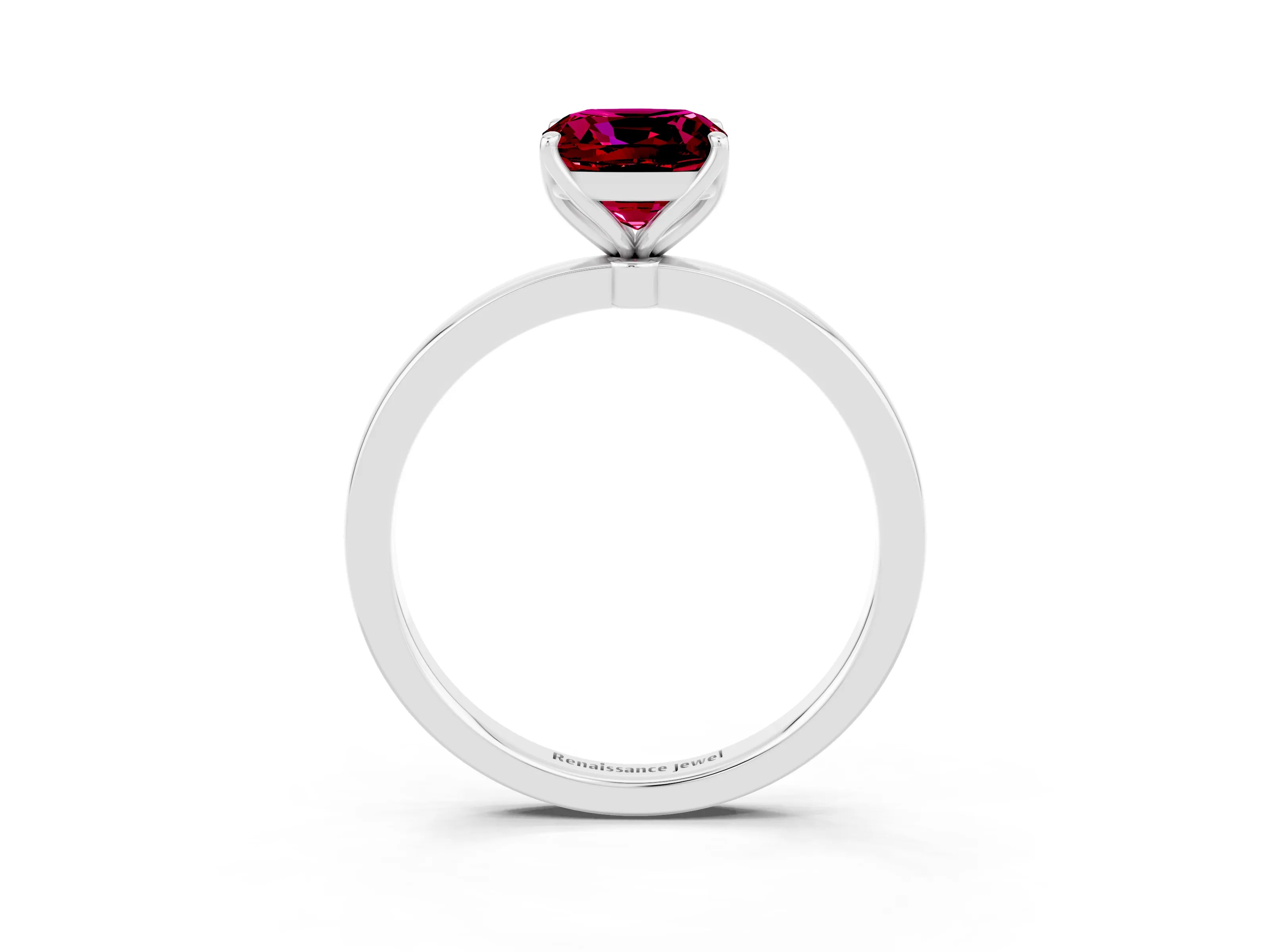 White gold Cushion Cut Solitaire Diamond Ring with Thin Band and Four-Prong Setting_3