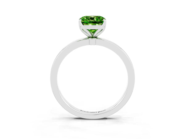 Silver Cushion Cut Solitaire Diamond Ring with Thin Band and Four-Prong Setting